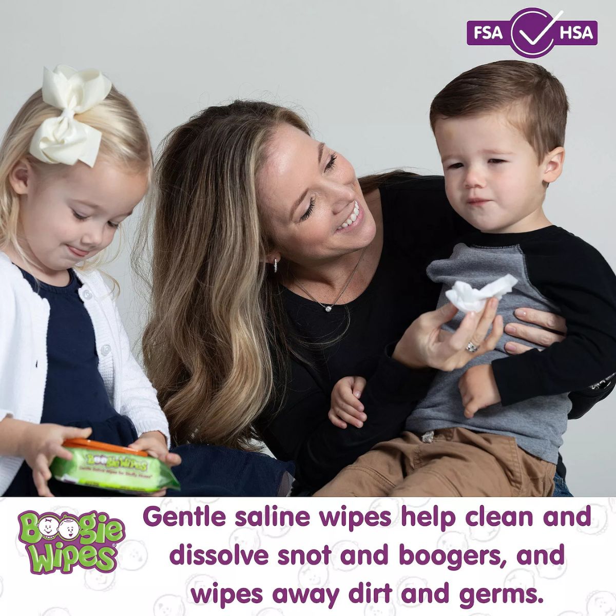 Boogie Wipes Saline Nose Wipes Unscented - 90 Count - Natural Saline Cleaning Power